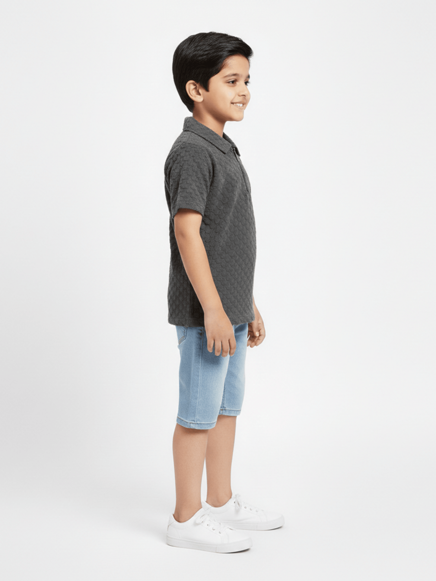 Velvour Boys Popcorn Zip Collar Polo Shirt-VP22-A-charcoal