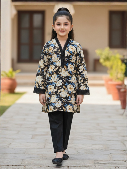 Velvour Girls Cotton Printed Stitched 2-Piece Suit-VG189-A