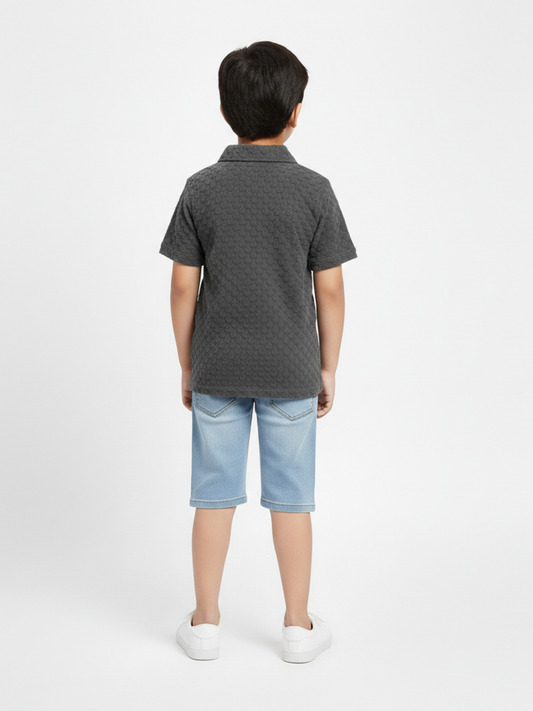 Velvour Boys Popcorn Zip Collar Polo Shirt-VP22-A-charcoal