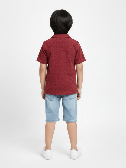 Velvour Boys Popcorn Casual Shirt-VP21-A-Maroon