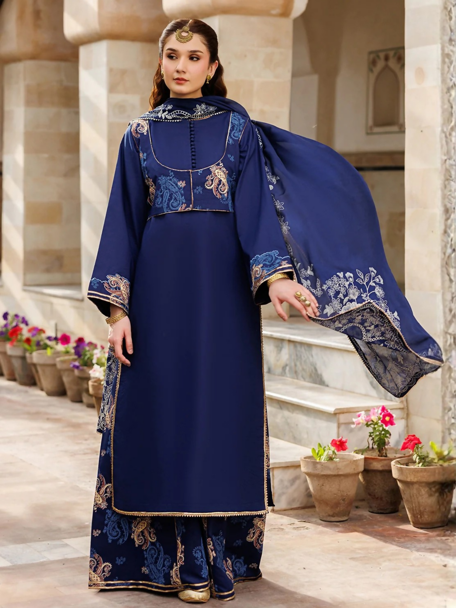 Blue Panache Apparel Noor Mahal Cotton Printed Stitched Suit-Nayirah