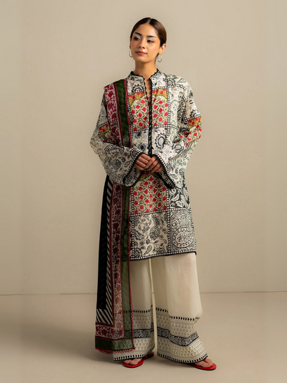 Unstitched 3-piece suit with digital printed lawn shirt, chiffon dupatta, and cambric trouser from Zara Shahjahan Coco, designed with elegant prints for everyday wear.