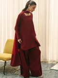 Mannat Clothing Suave Edit Raw Silk Stitched Suit-Claret
