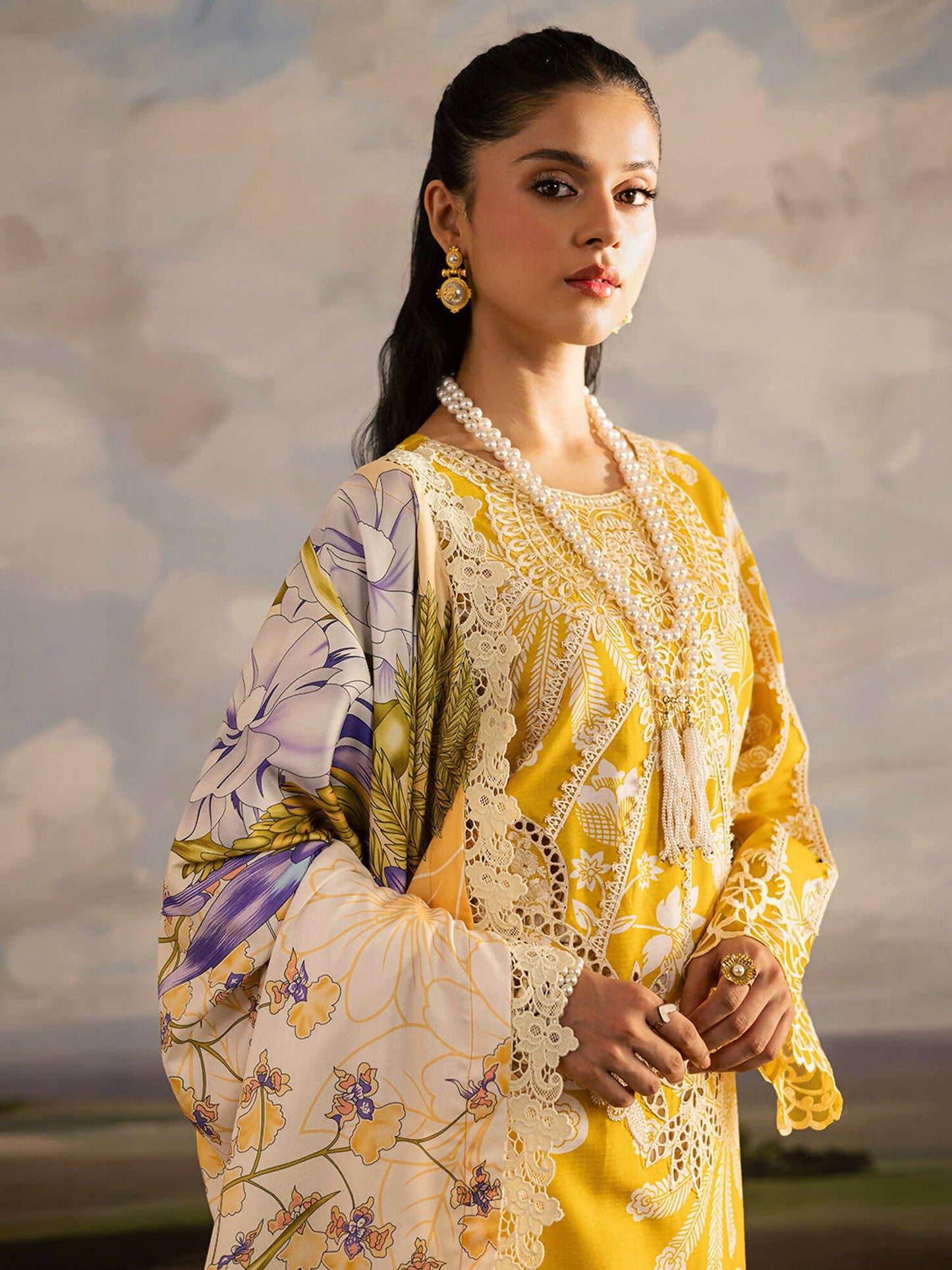 Mahnur Kaia Slub Linen Embroidered Stitched 3-Piece Suit-K- 03
