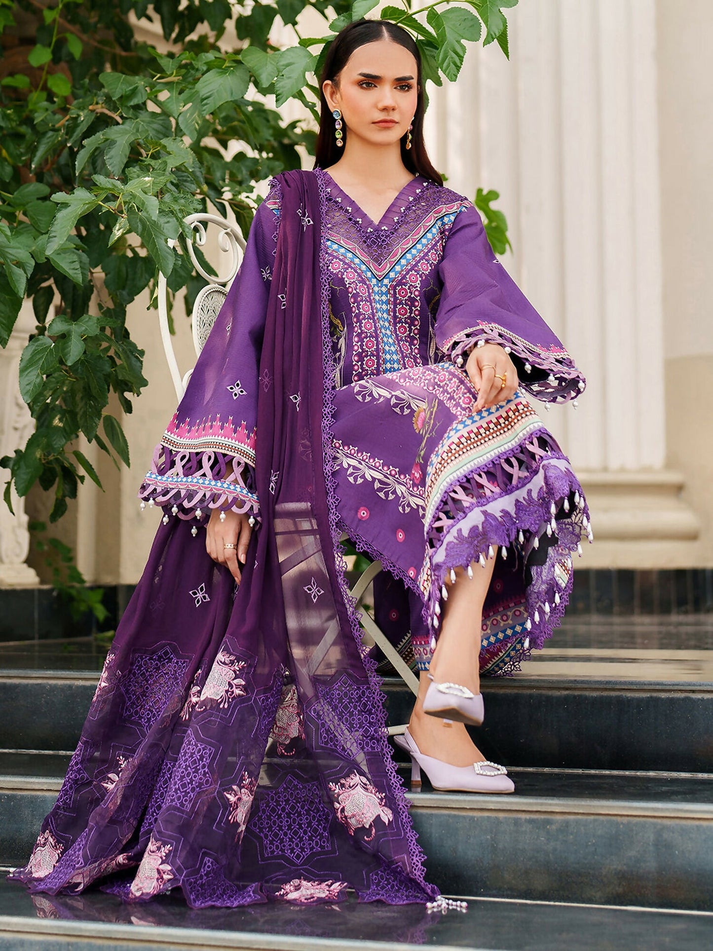 Parishay Ivy Bloom Viscose Embroidered Stitched 3-Piece Suit-IW-08