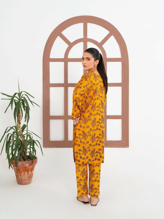 Stylish Collection Enchant Pret Linen Printed Co-Ord Set-Gulaab Mustard