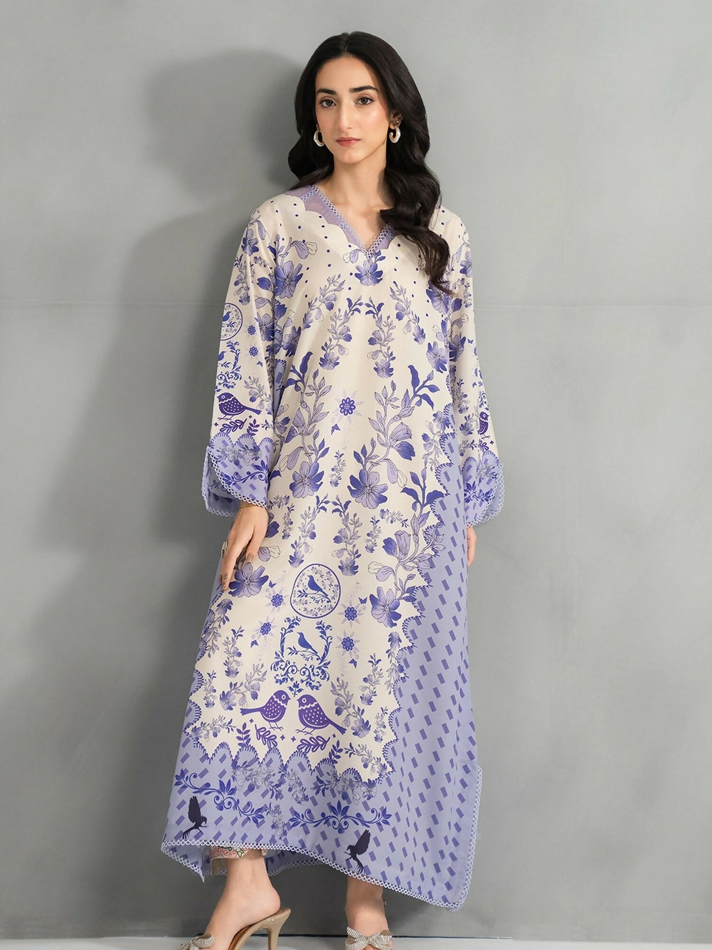 Panache Apparel Dear Summer Silk Lawn Printed Kaftan-Wild Daisy