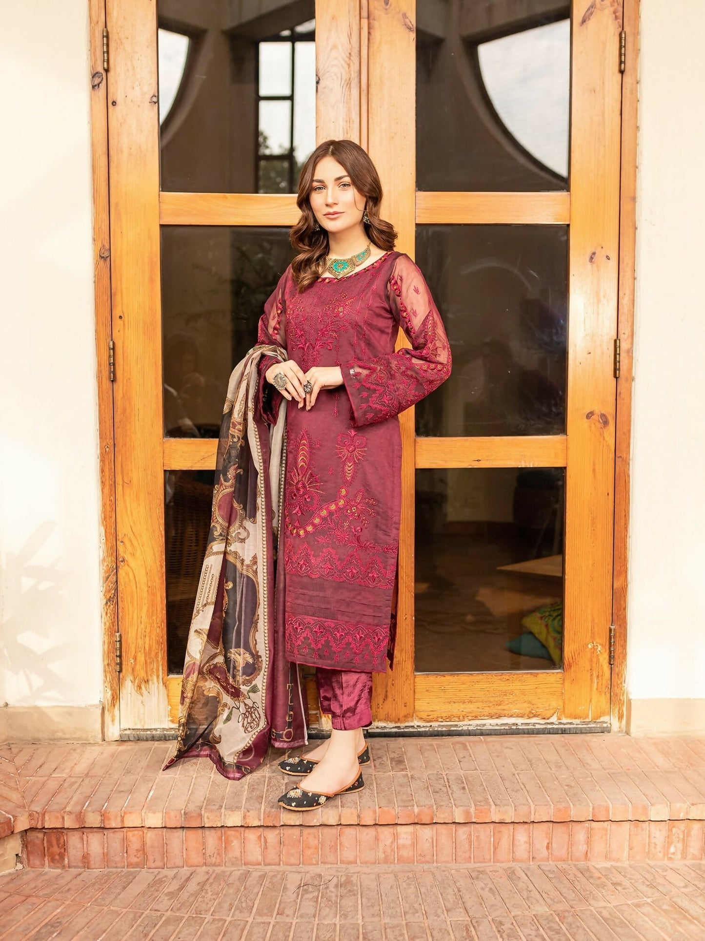 Panache Apparel Organza Net Embroidered Stitched 2-Piece Suit-Ozzy