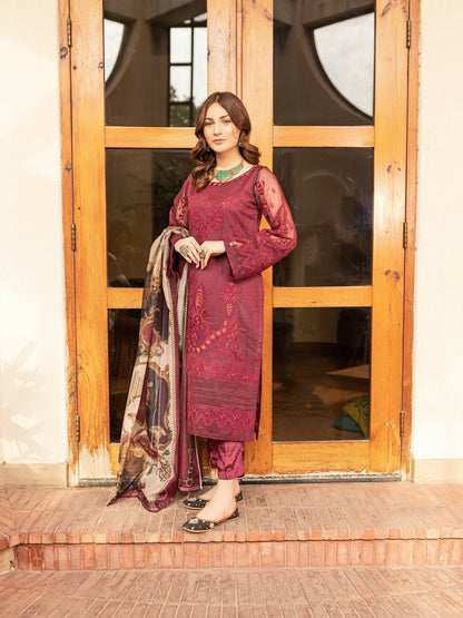 Panache Apparel Organza Net Embroidered Stitched 2-Piece Suit-Ozzy