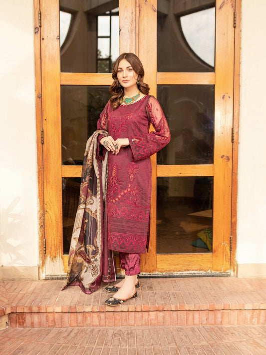 Panache Apparel Organza Net Embroidered Stitched 2-Piece Suit-Ozzy