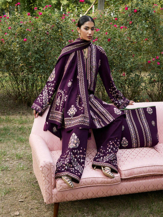Jugnu By Hussain Rehar AW'25 Edit I Karandi Embroidered Stitched 2-Piece Suit-Lila