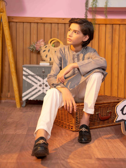 Velvour Boys Cotton Embroidered Stitched Kurta-VB195-A