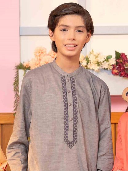 Velvour Boys Cotton Embroidered Stitched Kurta-VB195-A