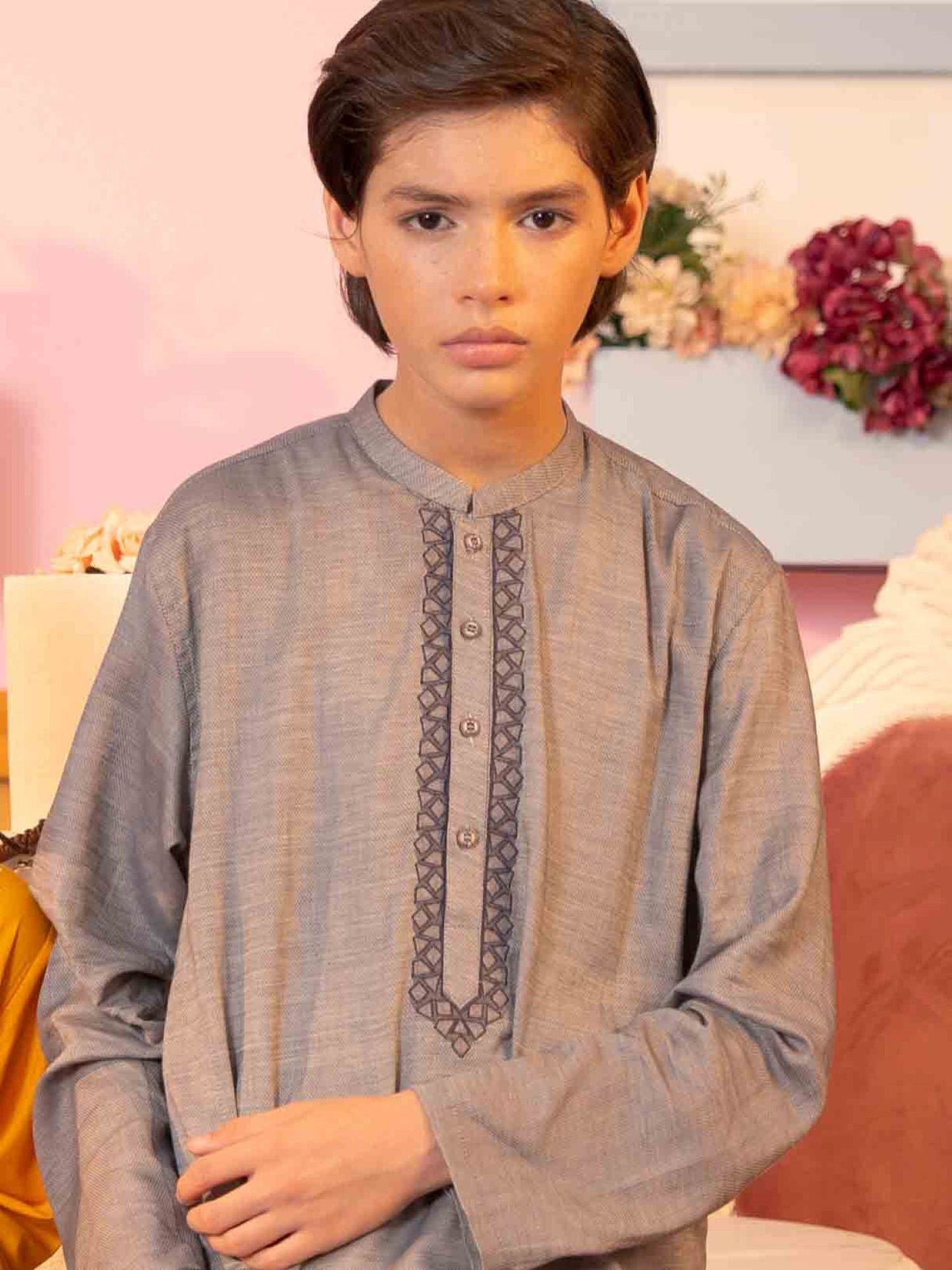 Velvour Boys Cotton Embroidered Stitched Kurta-VB195-A