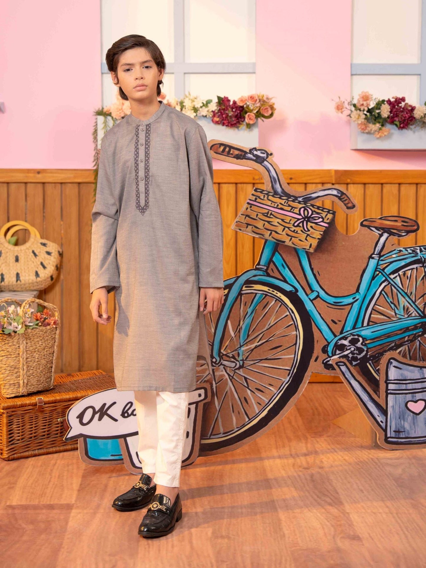 Velvour Boys Cotton Embroidered Stitched Kurta-VB195-A