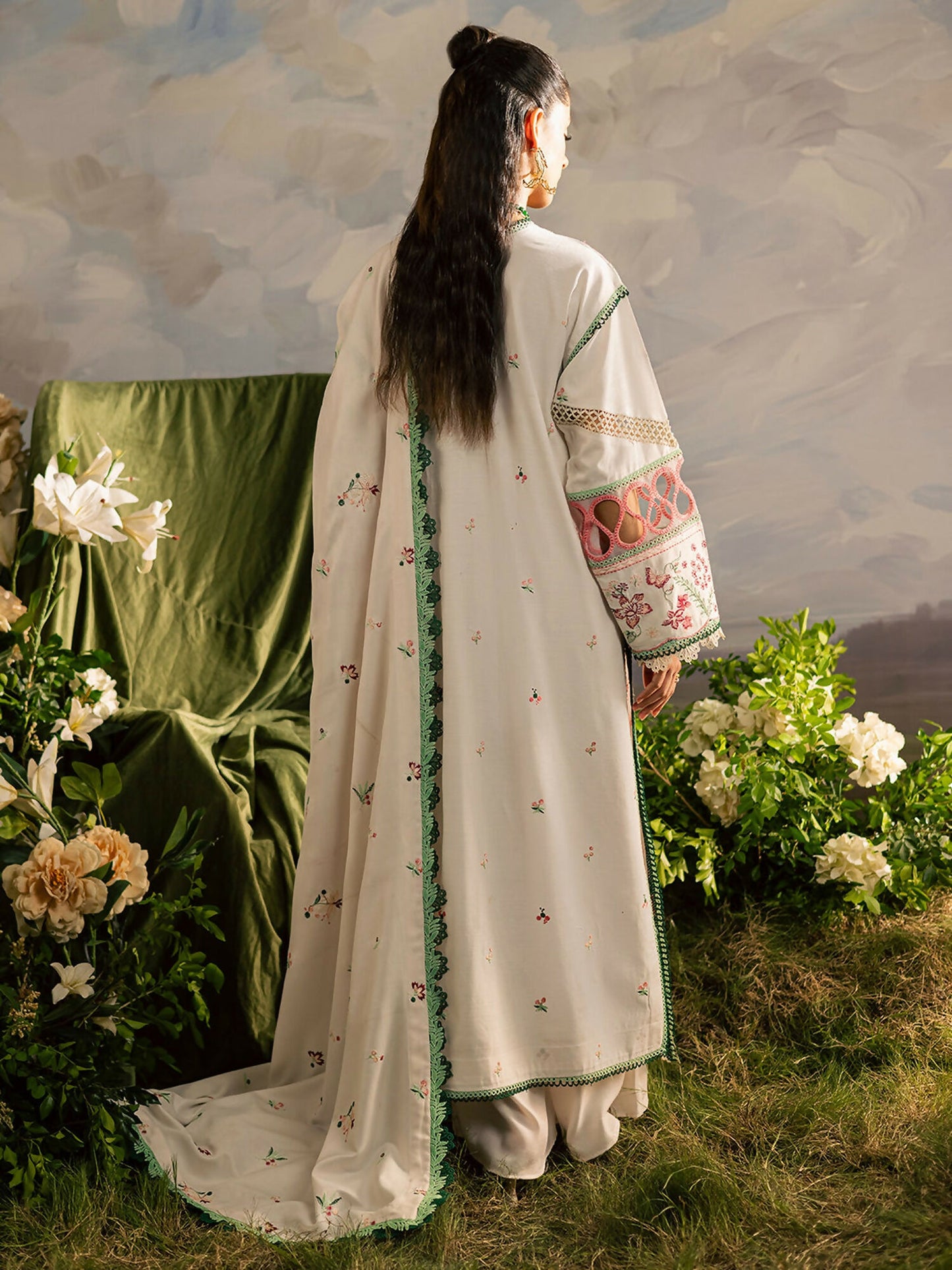 Mahnur Kaia Slub Linen Embroidered Stitched 3-Piece Suit-K- 11