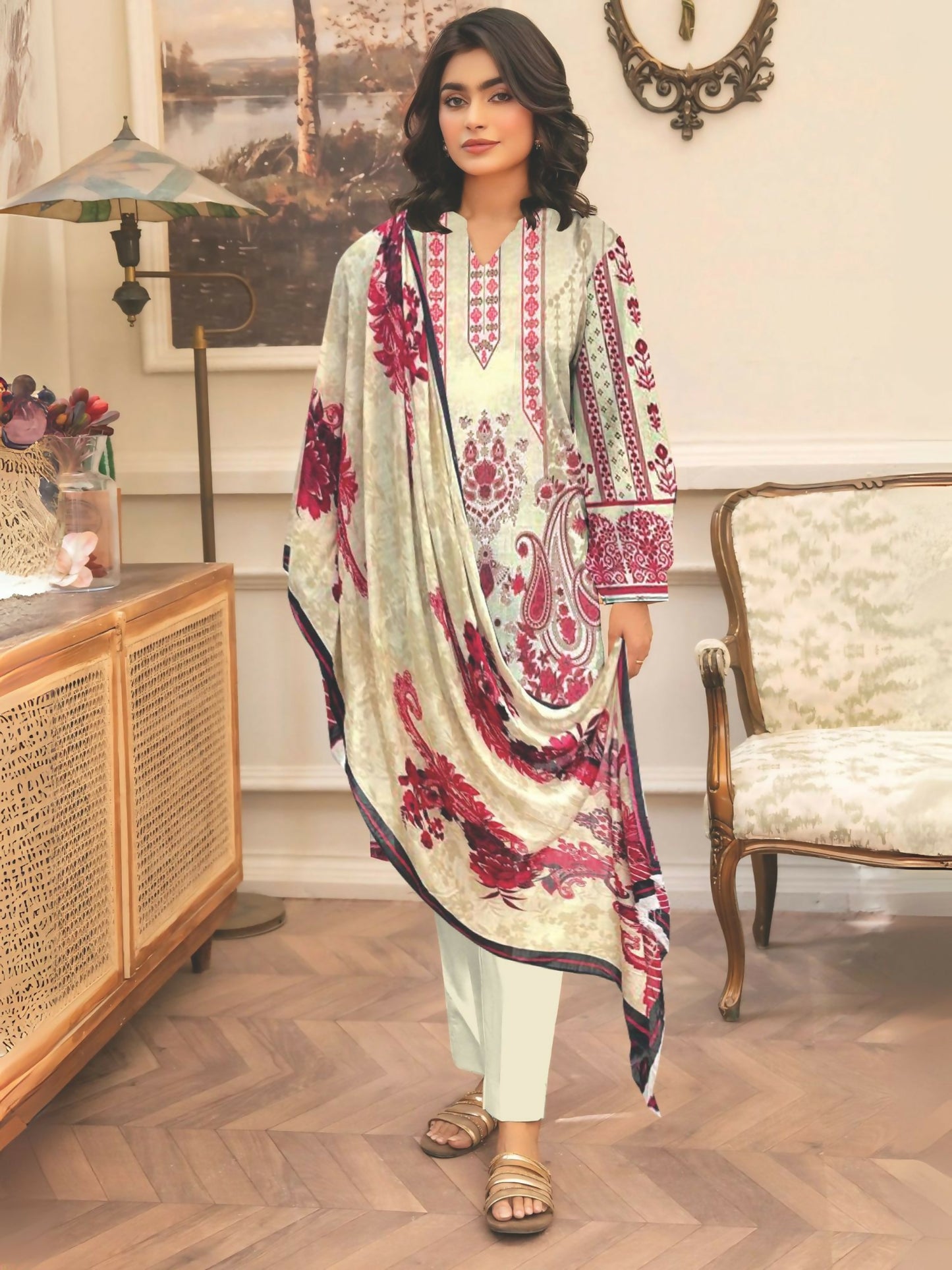 Cross Sketch Lawn Printed Unstitched 2-Piece Suit-Zoya