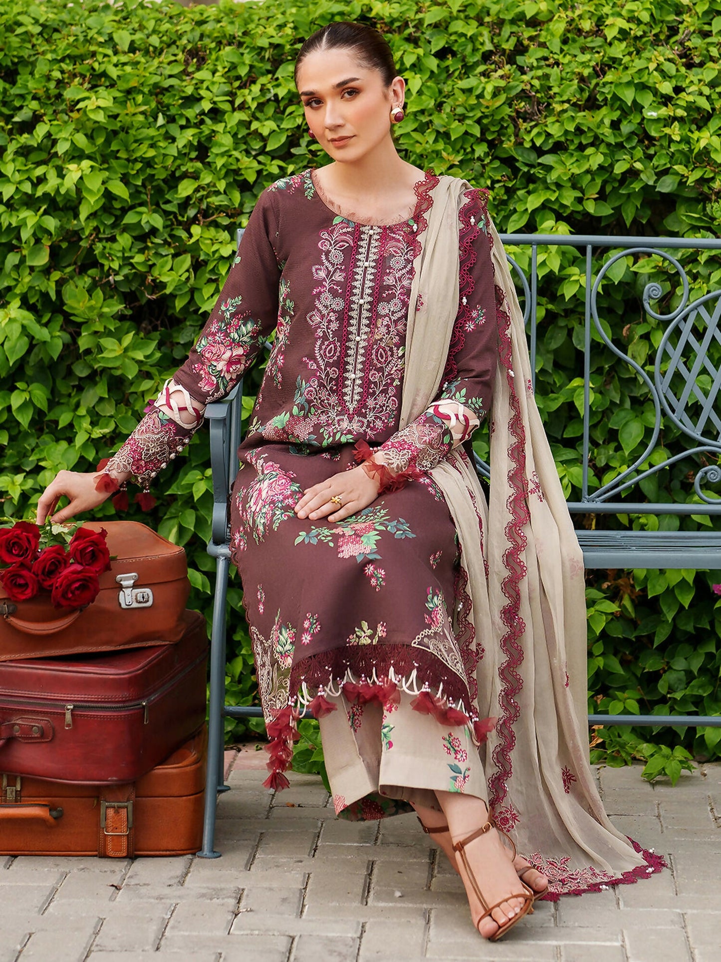 Parishay Ivy Bloom Viscose Embroidered Stitched 3-Piece Suit-IW-06