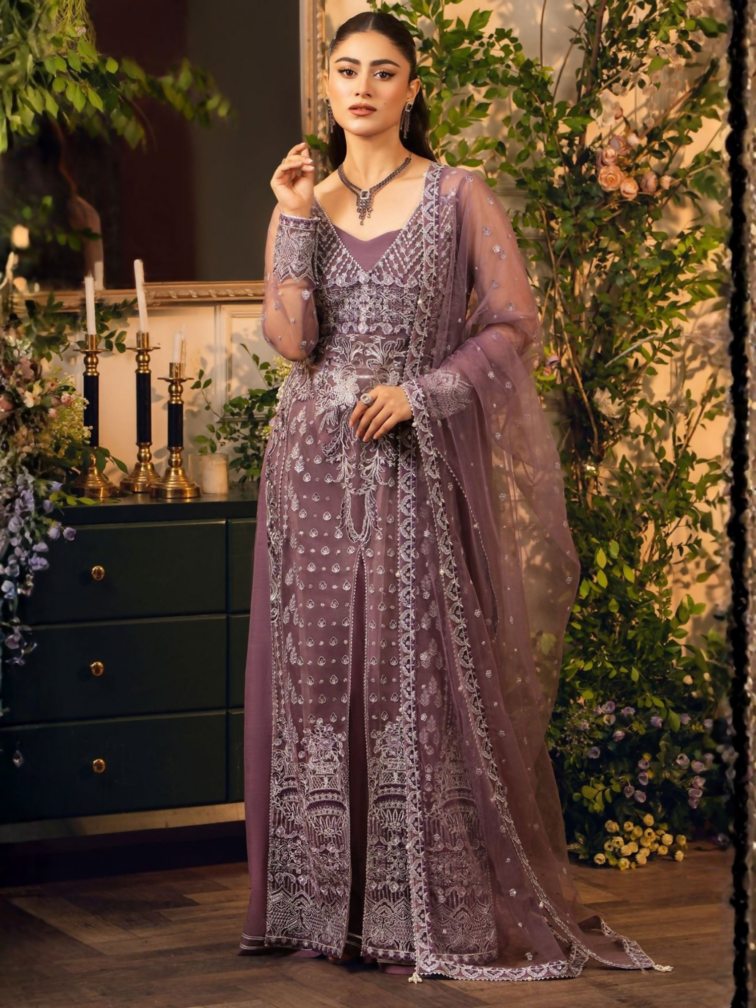Hemstitch Net Embroidered Stitched 3-Piece Suit-Moonlight