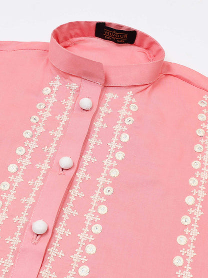 Velvour Girls Cotton Embroidered Stitched 2-Piece Suit-VG103-A
