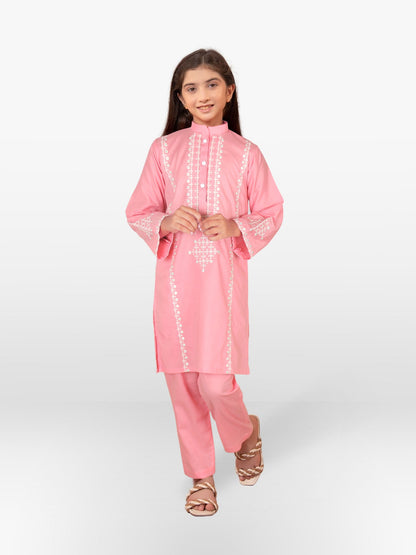 Velvour Girls Cotton Embroidered Stitched 2-Piece Suit-VG103-A