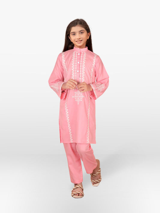 Velvour Girls Cotton Embroidered Stitched 2-Piece Suit-VG103-A