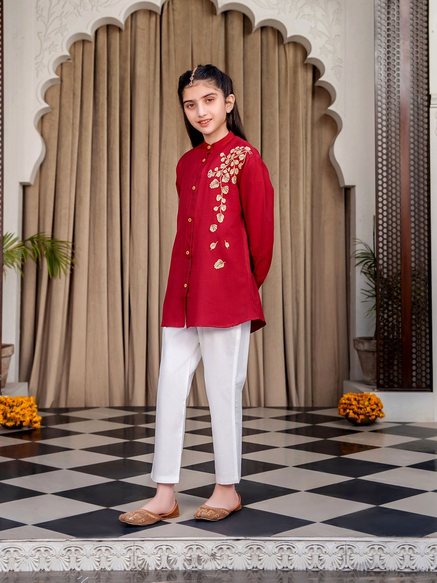 Velvour Girls Cotton Embroidered Stitched Tunic-VG120-C