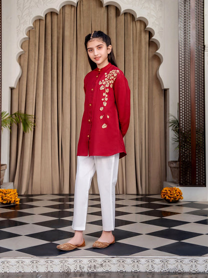 Velvour Girls Cotton Embroidered Stitched Tunic-VG120-C