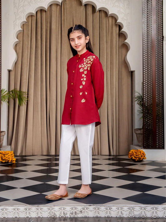 Velvour Girls Cotton Embroidered Stitched Tunic-VG120-C