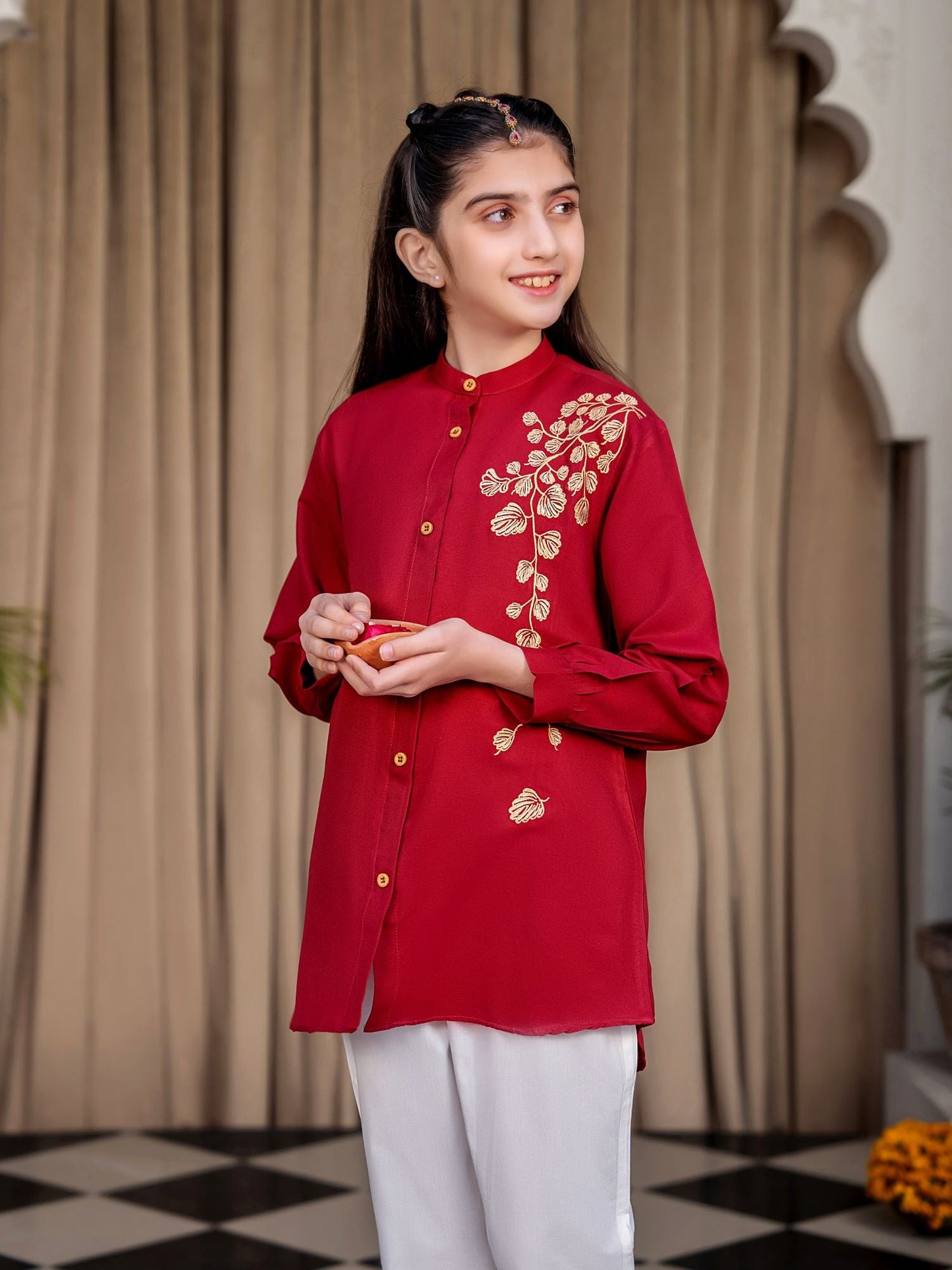 Velvour Girls Cotton Embroidered Stitched Tunic-VG120-C