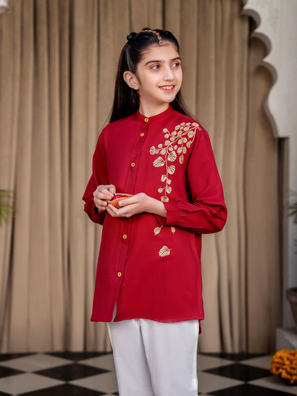 Velvour Girls Cotton Embroidered Stitched Tunic-VG120-C