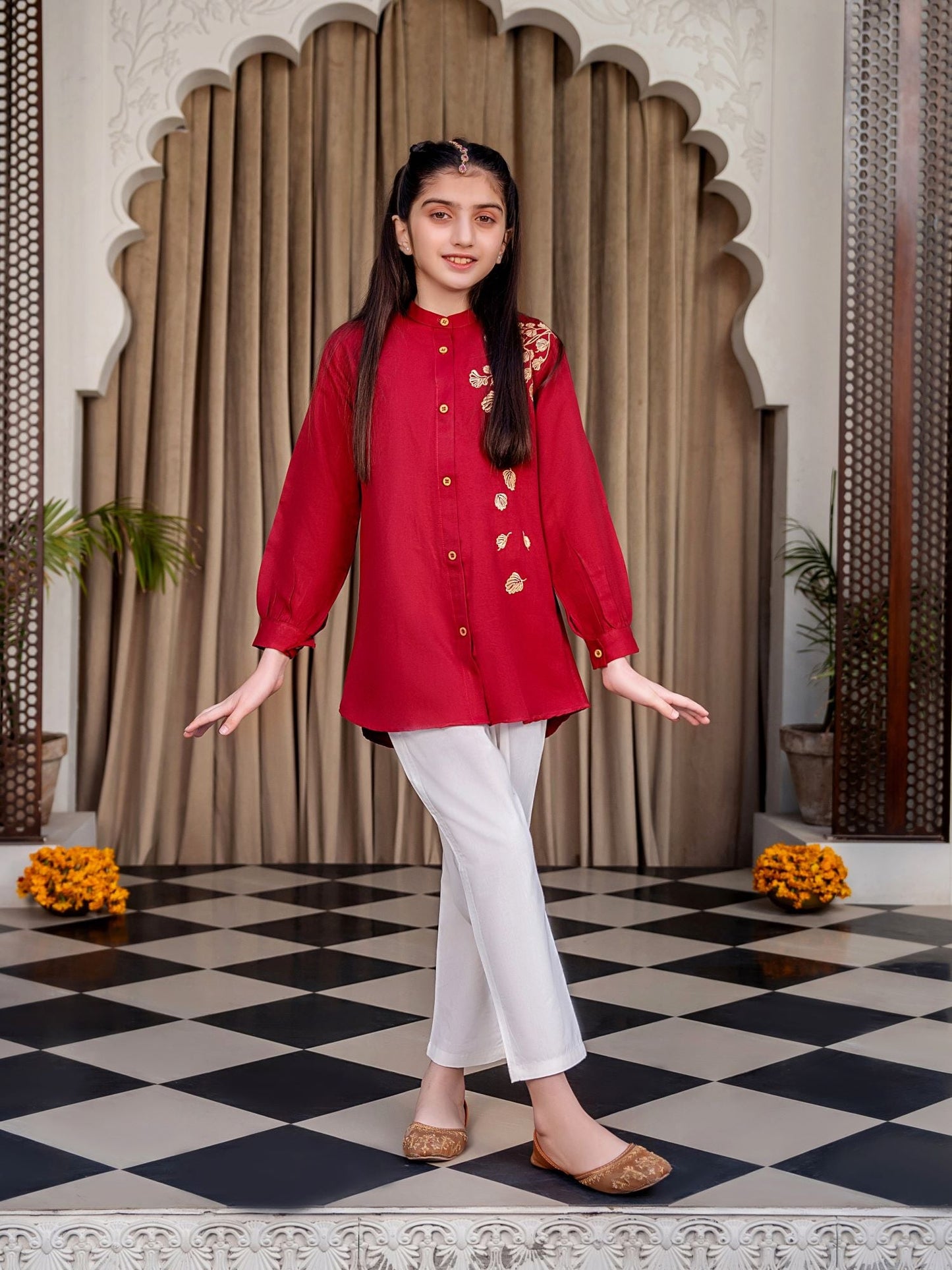 Velvour Girls Cotton Embroidered Stitched Tunic-VG120-C