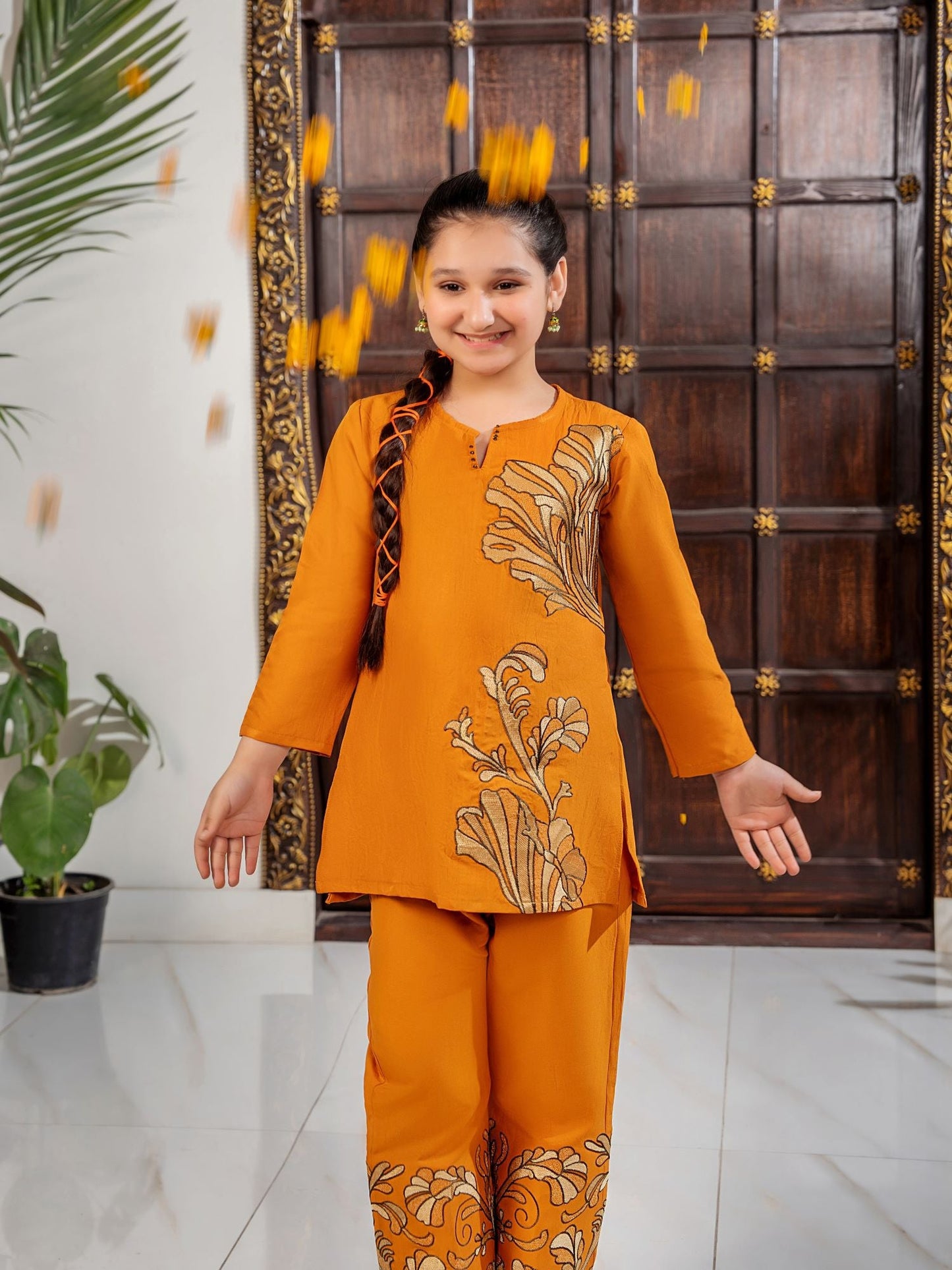 Velvour Girls Cotton Embroidered Stitched 2-Piece Suit-VG130-B