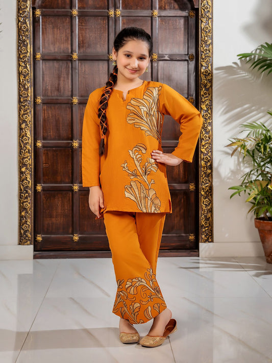 Velvour Girls Cotton Embroidered Stitched 2-Piece Suit-VG130-B