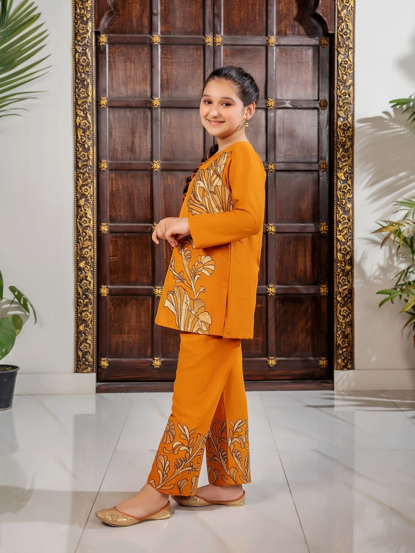 Velvour Girls Cotton Embroidered Stitched 2-Piece Suit-VG130-B