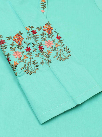 Velvour Girls Cotton Embroidered Stitched 2-Piece Suit-VG91-A