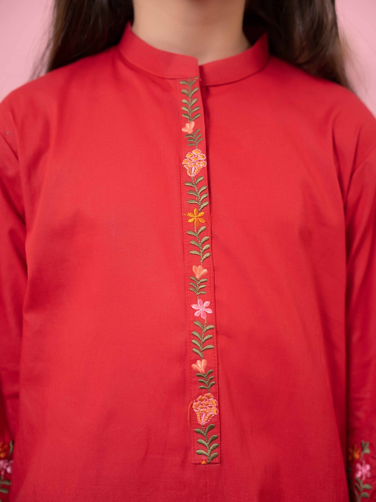 Velvour Girls Cotton Embroidered Stitched 2-Piece Suit-VG91-B