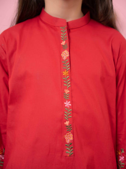 Velvour Girls Cotton Embroidered Stitched 2-Piece Suit-VG91-B