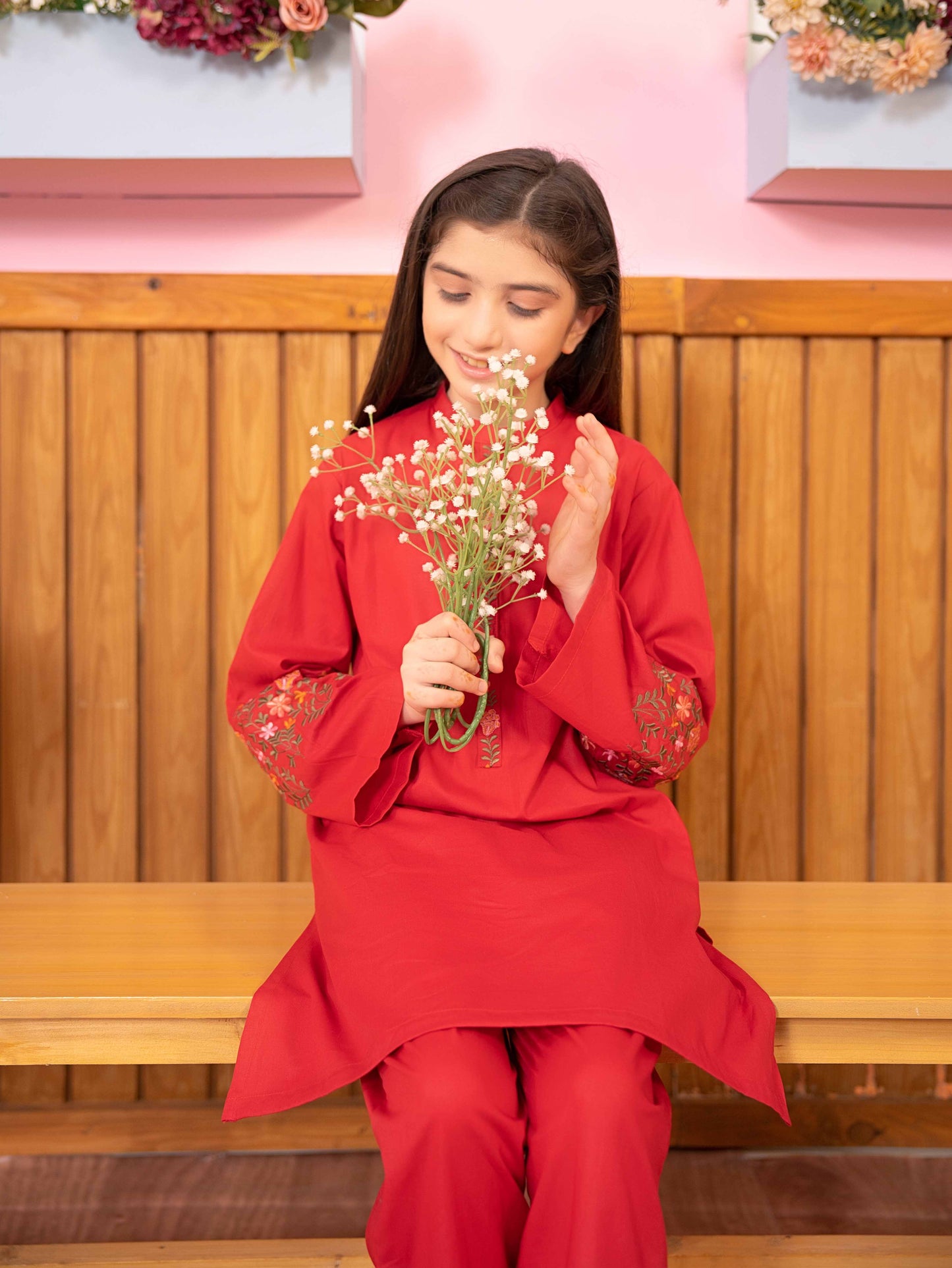 Velvour Girls Cotton Embroidered Stitched 2-Piece Suit-VG91-B