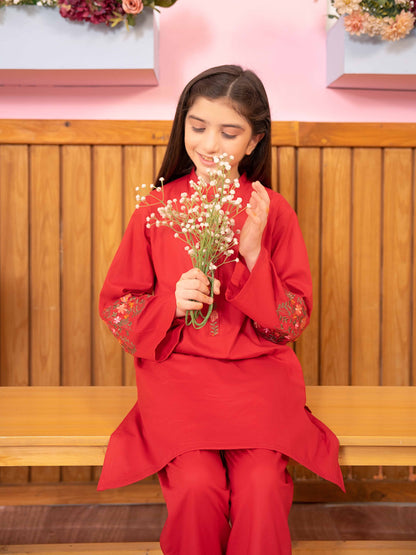 Velvour Girls Cotton Embroidered Stitched 2-Piece Suit-VG91-B