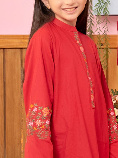 Velvour Girls Cotton Embroidered Stitched 2-Piece Suit-VG91-B