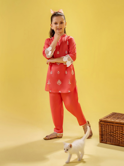 Velvour Girls Cotton Embroidered Stitched 2-Piece Suit-VG146-A