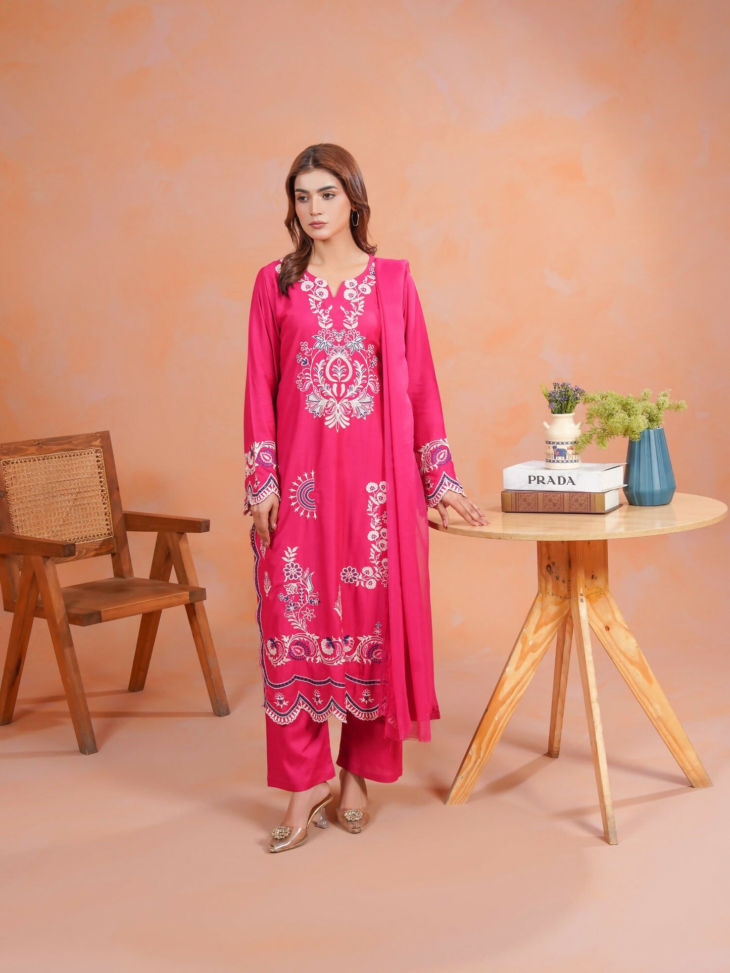 Tawakal Closet Linen Embroidered Stitched 3-Piece Suit-Aish