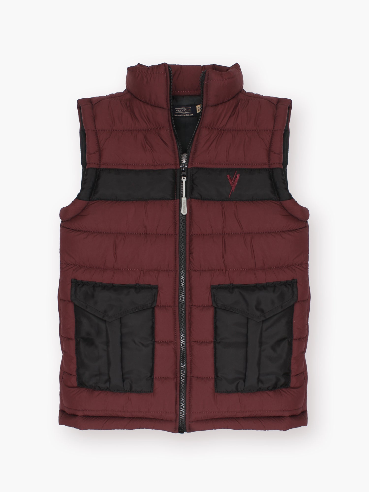 Unisex puffer sleeveless jacket by Velvour for boys and girls, stitched polyester winter gilet with collar, zip closure, two side pockets, and smart fit.