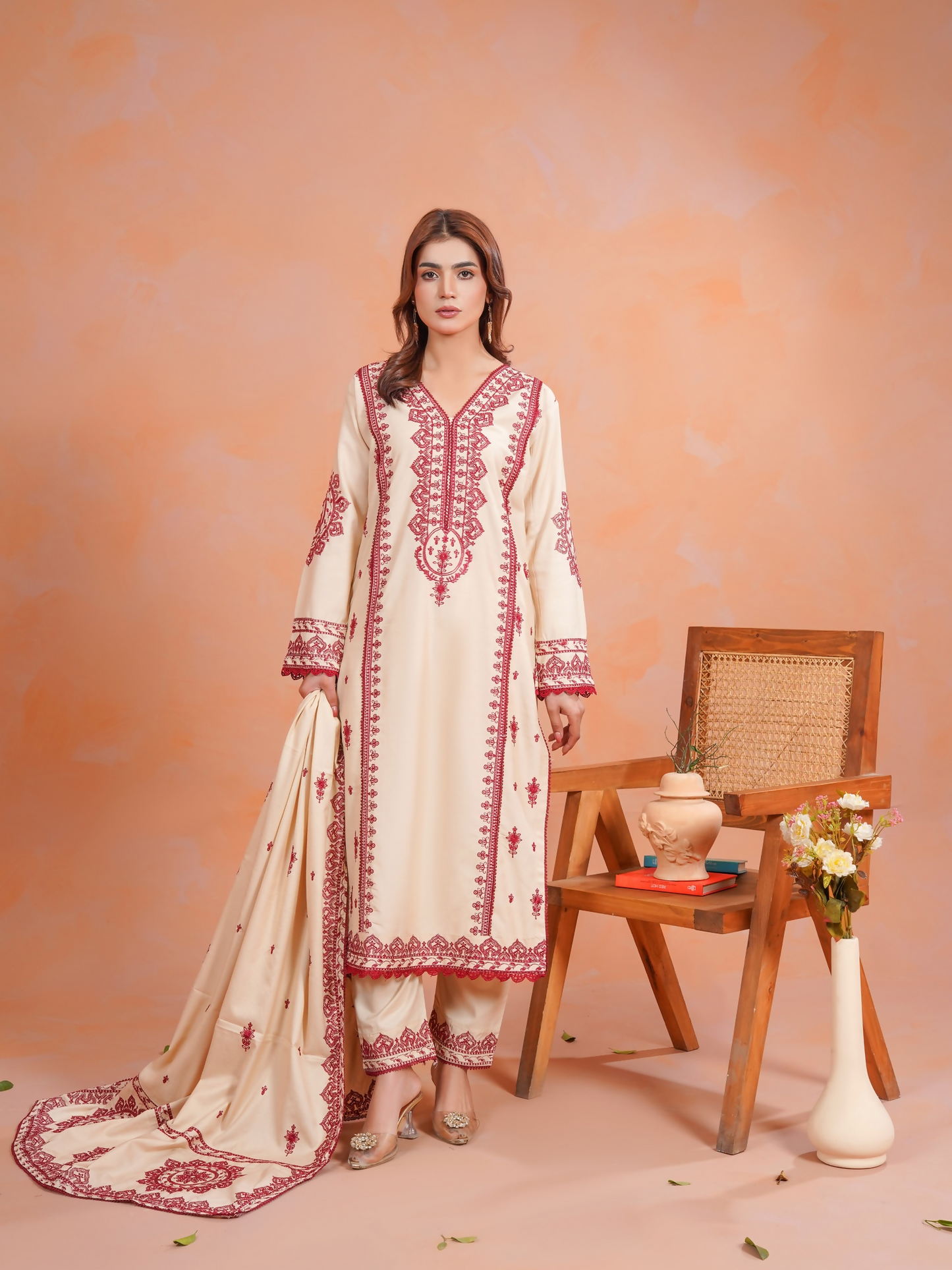 Tawakal Closet Dhanak Embroidered Stitched 3-Piece Suit-Aleesha