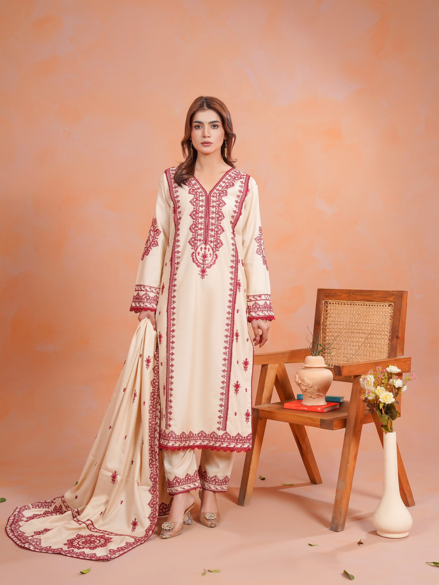 Tawakal Closet Dhanak Embroidered Stitched 3-Piece Suit-Aleesha