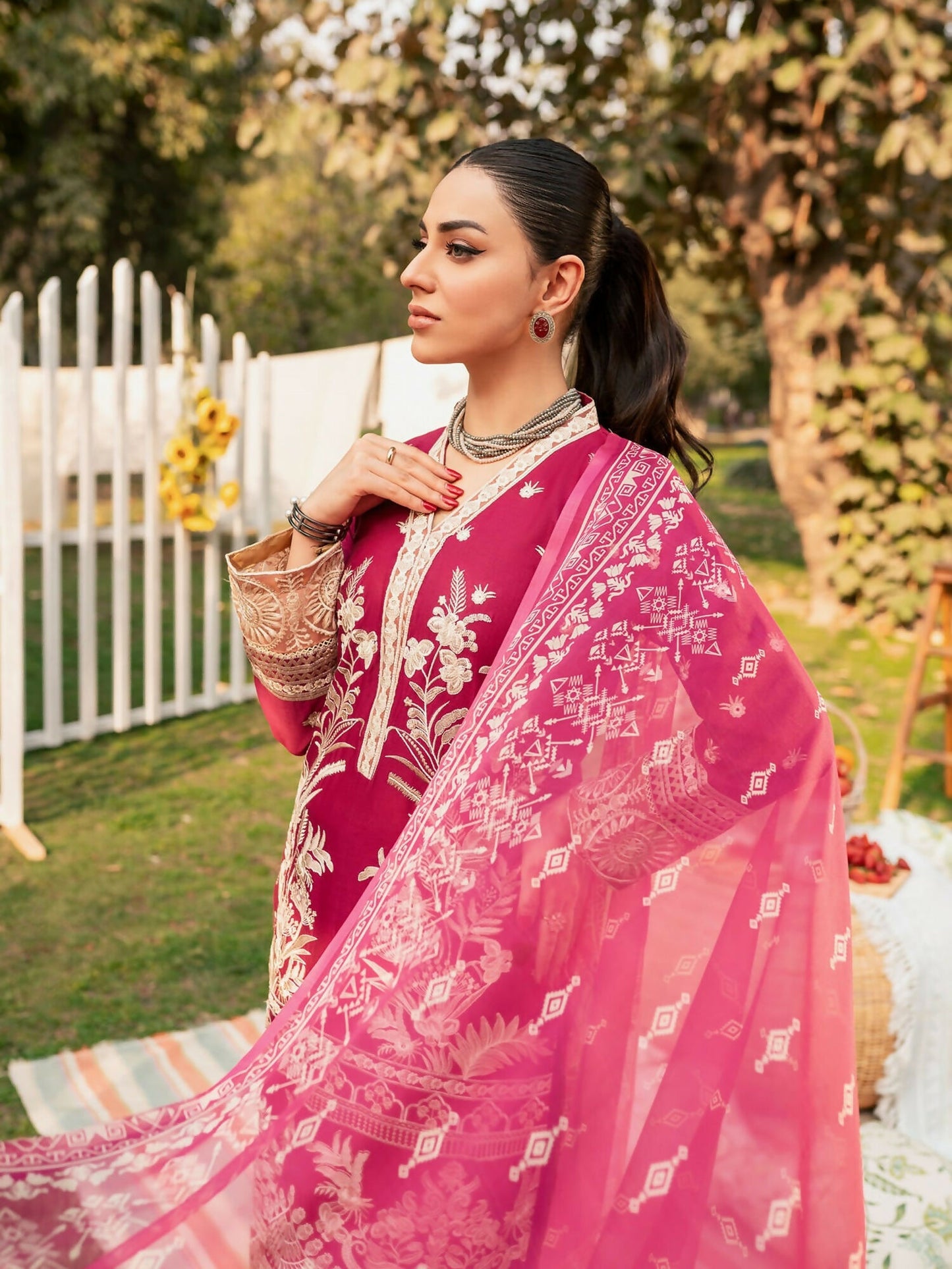 Panache Apparel Lawn Embroidered Stitched 2-Piece Suit-Azalea