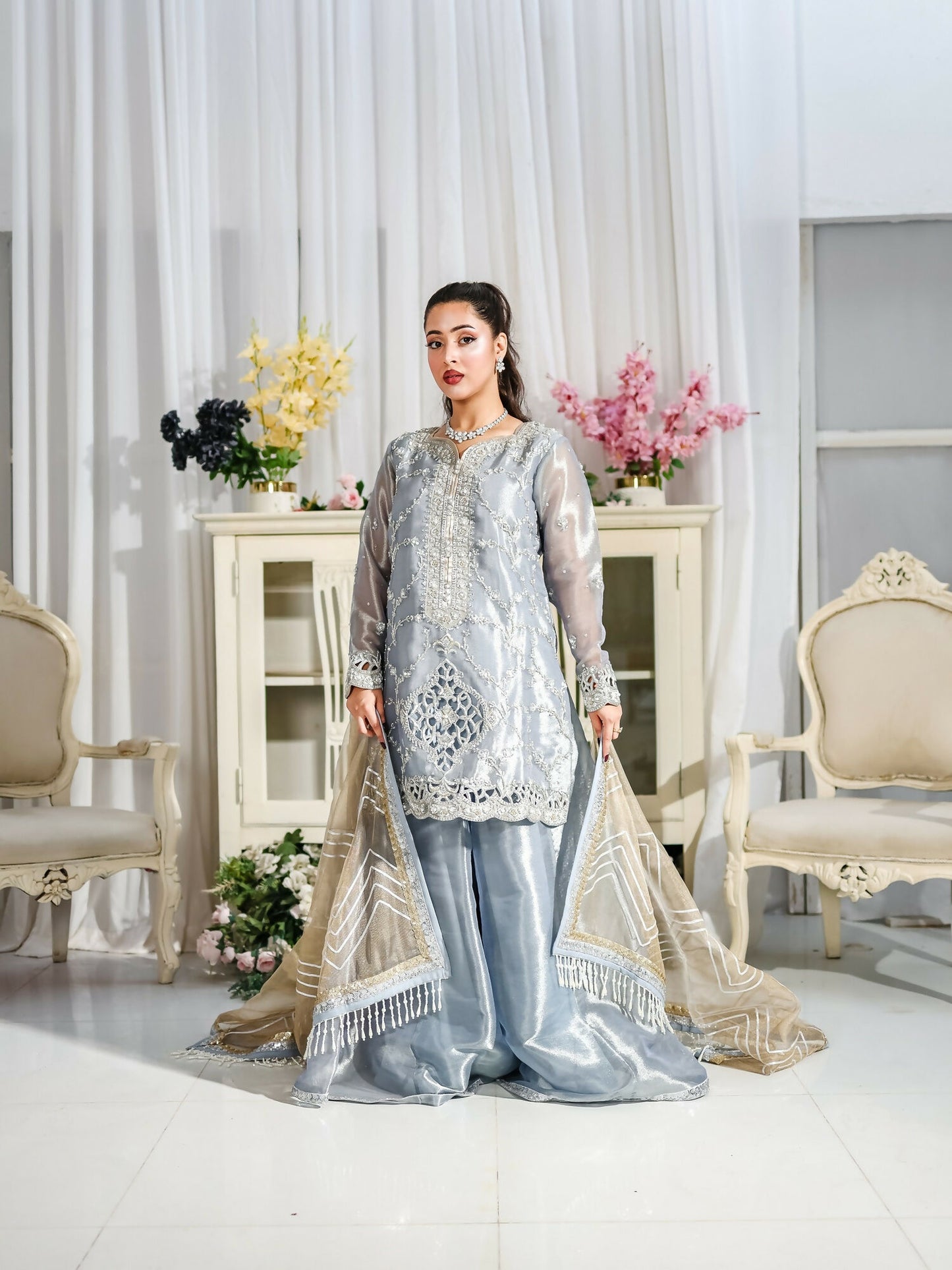 Farooq Hameed Studio Wedding Festive'25 Pure Laama Silk Embroidered Stitched 3-Piece Suit-Calira