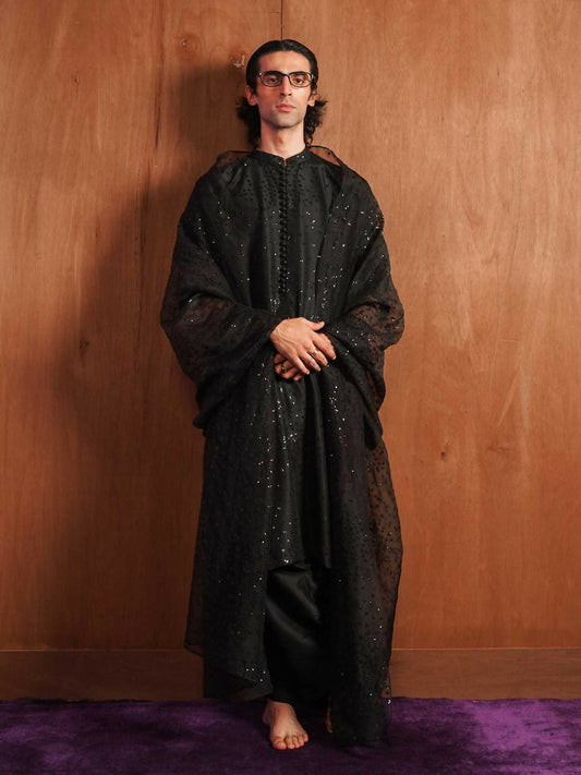 Black Hussain Rehar BASIC NOT BASIC IV Raw Silk Embroidered Stitched 2-Piece Suit-Shadow