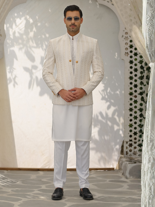 Gem Garments Afsanah Raw Silk Embroidered Prince Coat-Sheraz